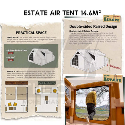CC Estate 14.6 Inflatable Air Tent Inflatable Air Tent Retro Vintage Style Whimsical Outdoor Camping Pump Khemah Angin