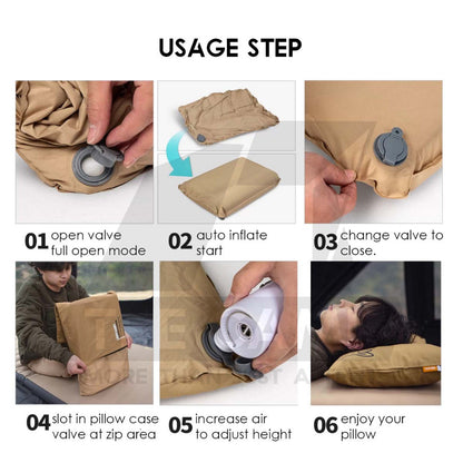 CC Goodnight Pillow 3D Sponge Auto Inflation with Case Dual Height Extra High Outdoor Camping Retro Vintage Style
