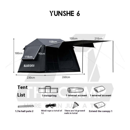 Blackdog Cloud House Auto Tent 6 6.0 13 Automatic Outdoor Camping PU3000mm YunShe Khemah CBD2550WS018 CBD2550WS025
