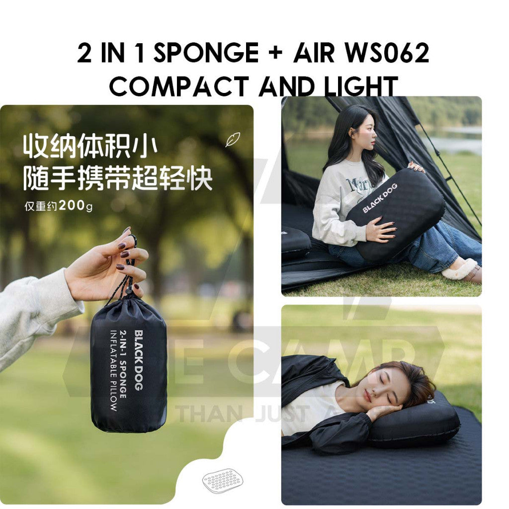 Blackdog Auto Inflation Sponge Memory Foam Pillow with Case Black for Bed Mattress Inflatable CBD2450WS045 BD-CQZ001