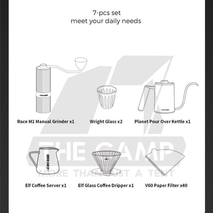 MHW-3BOMBER M1 Drip Coffee Gift Set Grinder Pour Over Set Coffee set 7 pcs Set Outdoor Camping CS5466