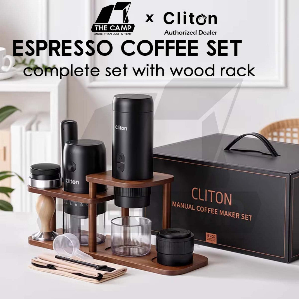 Cliton Expresso Coffee Maker Machine Set with Wood Stand Auto Grinder Capsule Ground Powder 2 in 1 20Bar CL-CFS27
