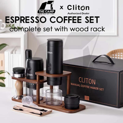 Cliton Expresso Coffee Maker Machine Set with Wood Stand Auto Grinder Capsule Ground Powder 2 in 1 20Bar CL-CFS27