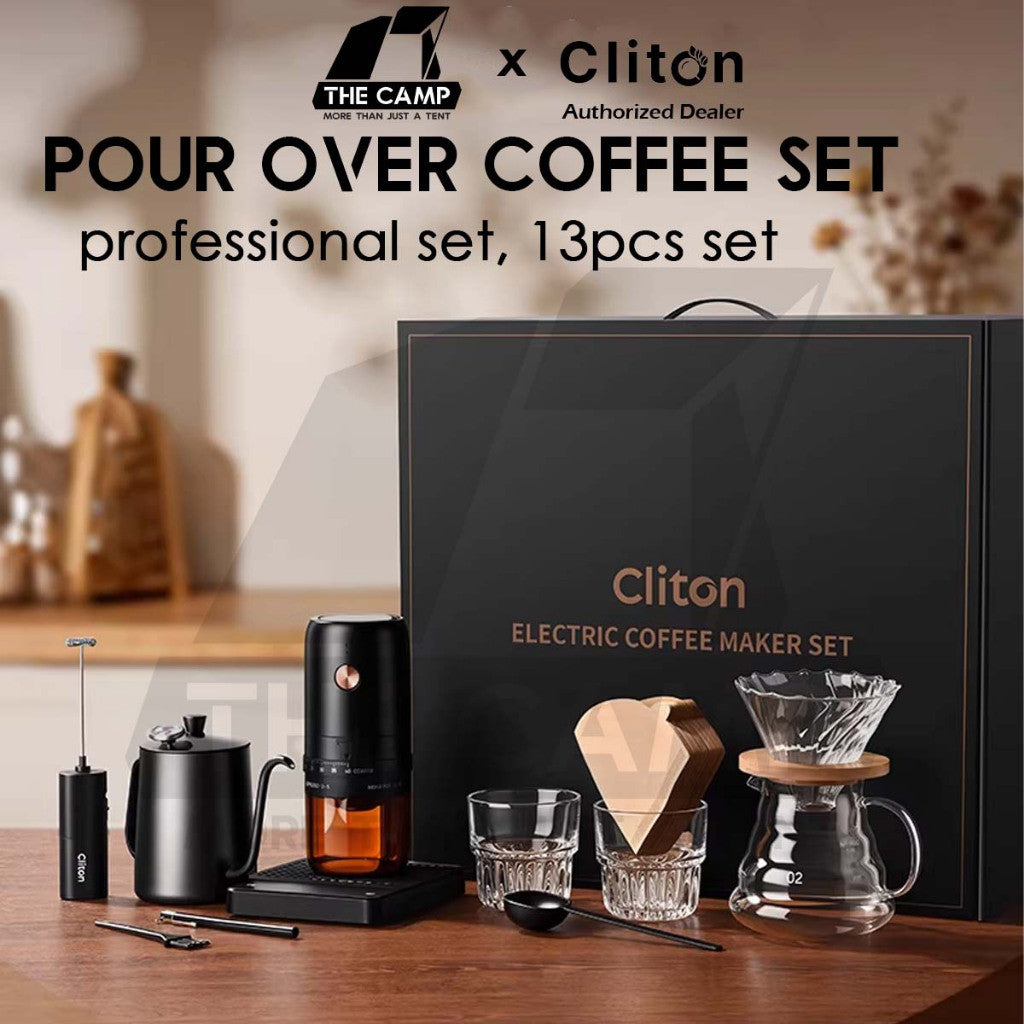 Cliton Pour Over Coffee Set Professional Gift Set 13 in 1 Drip Coffee Maker Dripper Set Barista Grinder Kettle CL-CFS15