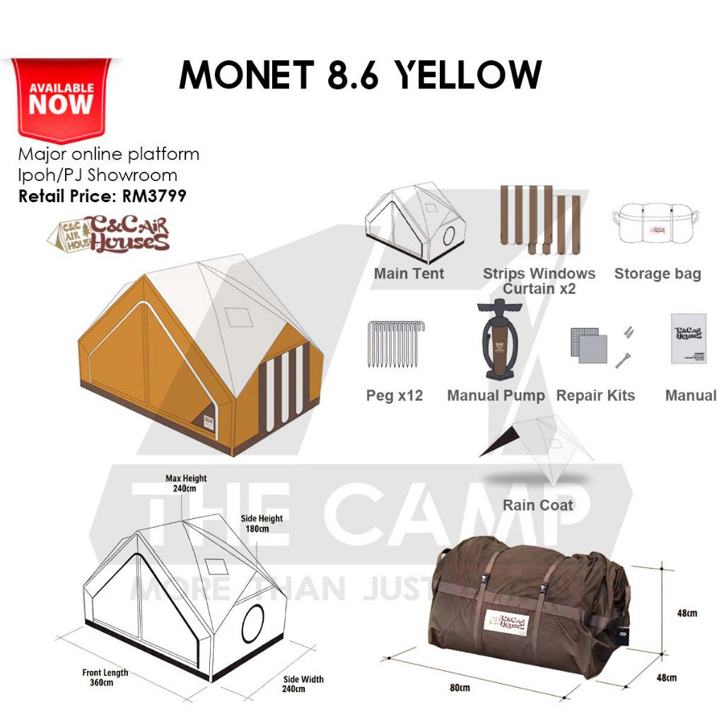 CC Monet 8.6 Inflatable Air Tent Retro Vintage Style Whimsical Outdoor Camping Pump Khemah Angin