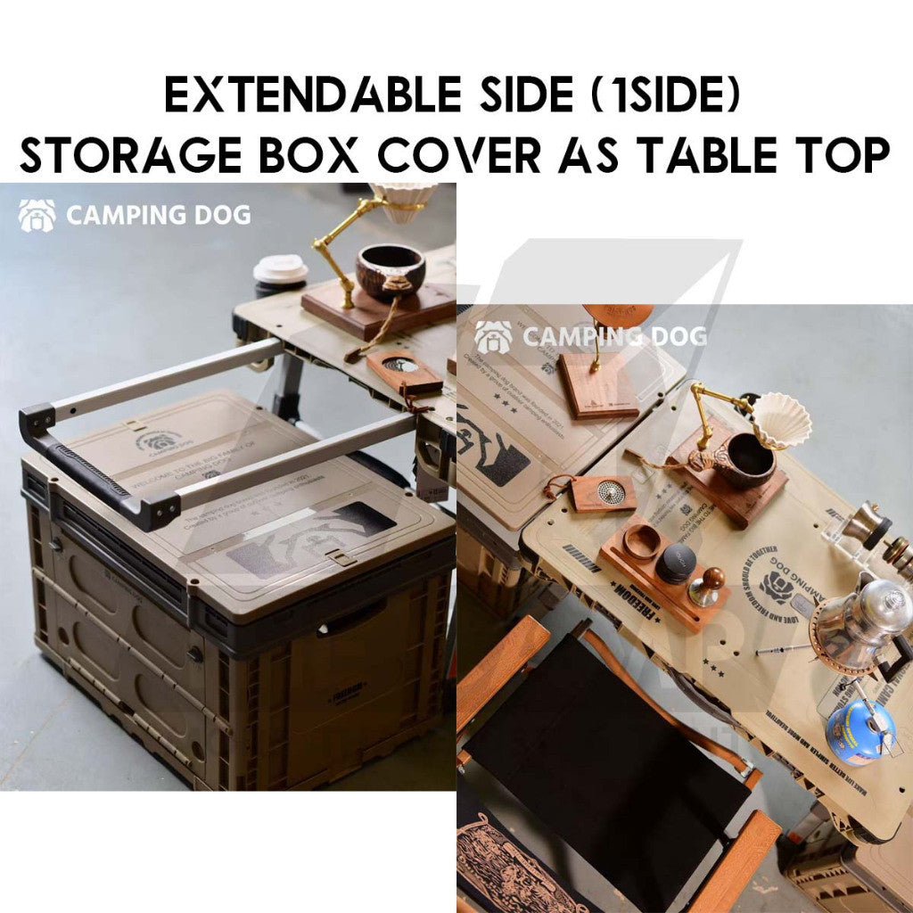 Camping Dog 3 in 1 Wagon Trolley Table Storage Box with Side Expansion 150kg Max Load Adjustable Table