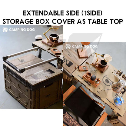 Camping Dog 3 in 1 Wagon Trolley Table Storage Box with Side Expansion 150kg Max Load Adjustable Table