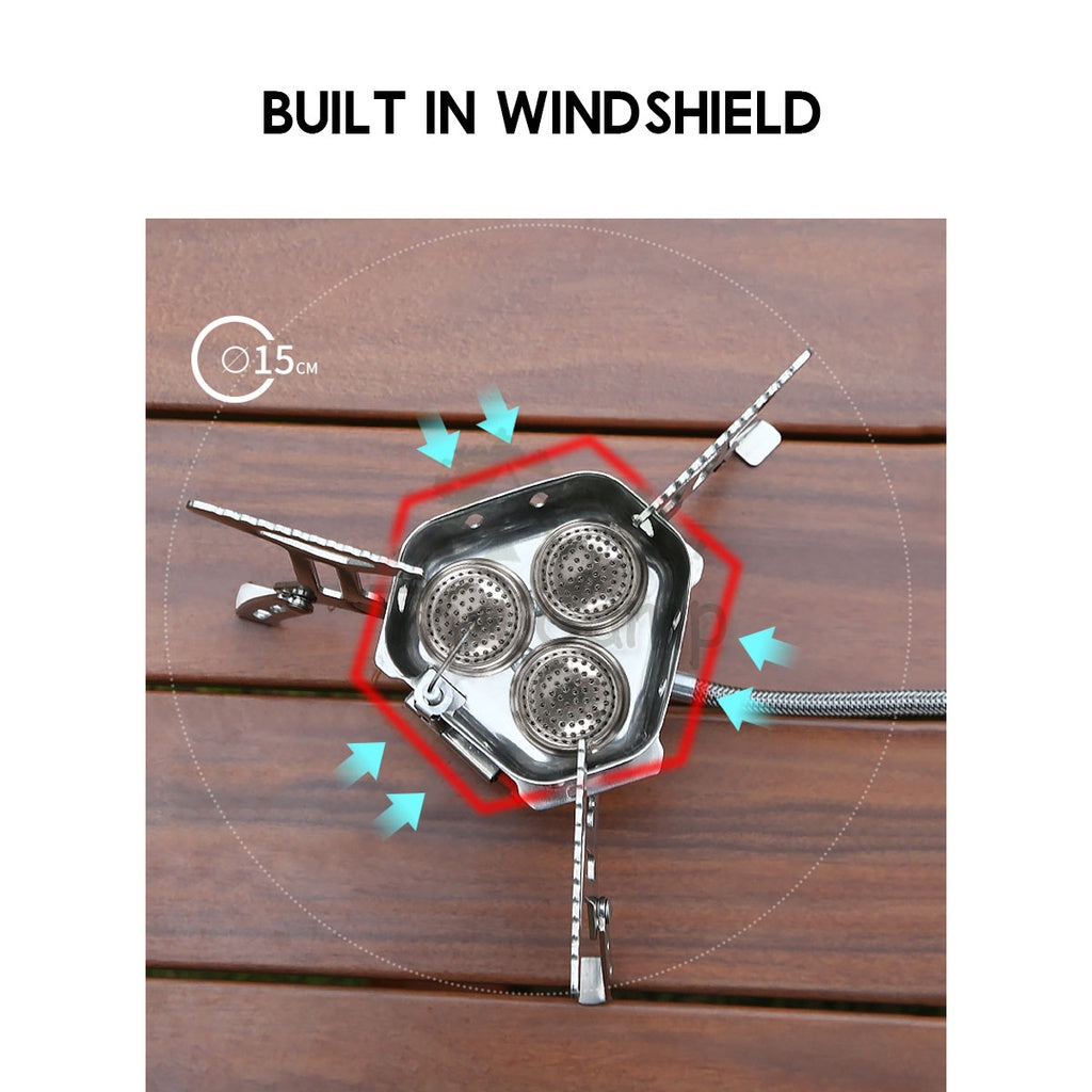 Outdoor Portable 3 Core Head Gas Stove with WindShield Wind Shield Proof Foldable Camping Cooking Adaptor Adapter Mini