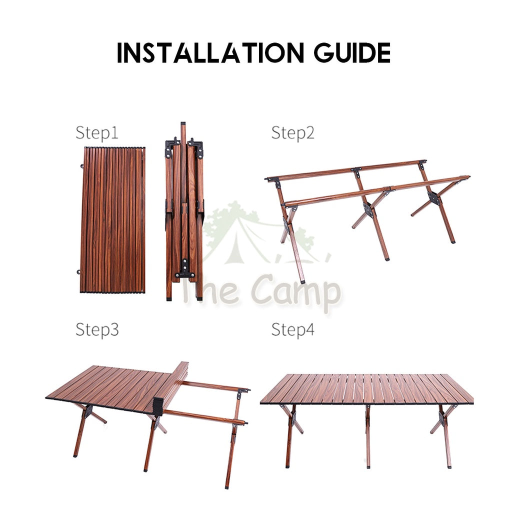Camping Outdoor Aluminium Table 120cm Folding Portable Foldable Picnic Nail Flysheet Tent Peg Pole Chair Black Wood