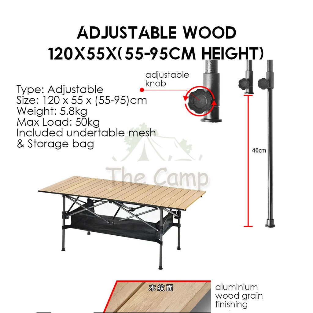 Outdoor Height Adjustable Folding Aluminium Table Portable All Terrain Foldable Camping Picnic BBQ Egg Roll