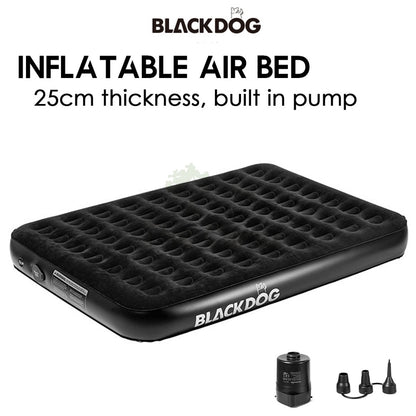 Blackdog Inflatable Air Bed 25cm Built in Pump Double Black Mattress Inflatable Tent Bag Pole Nail Peg Tarp CBD2450WS027