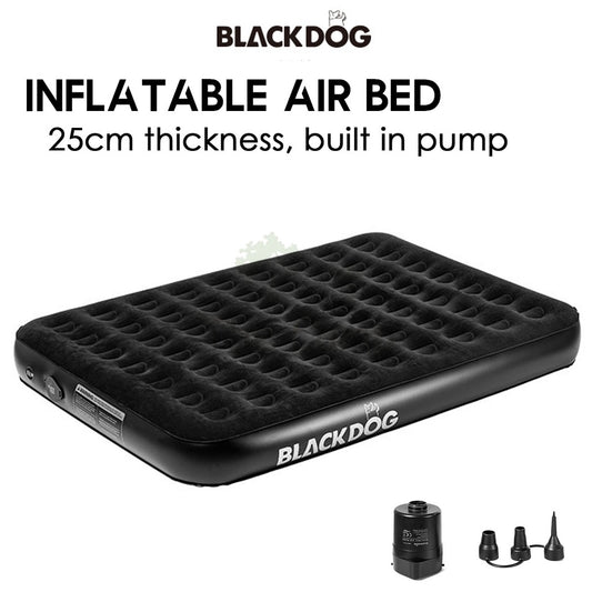 Blackdog Inflatable Air Bed 25cm Built in Pump Double Black Mattress Inflatable Tent Bag Pole Nail Peg Tarp CBD2450WS027