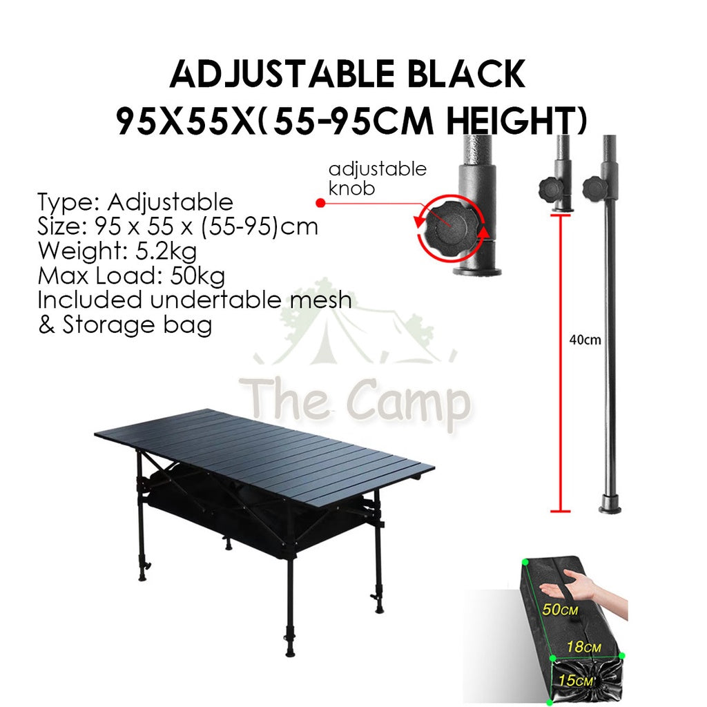 Outdoor Height Adjustable Folding Aluminium Table Portable All Terrain Foldable Camping Picnic BBQ Egg Roll
