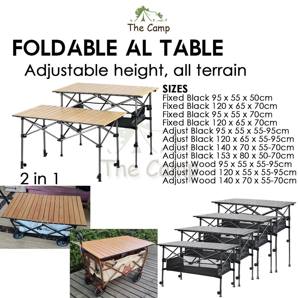 Outdoor Height Adjustable Folding Aluminium Table Portable All Terrain Foldable Camping Picnic BBQ Egg Roll