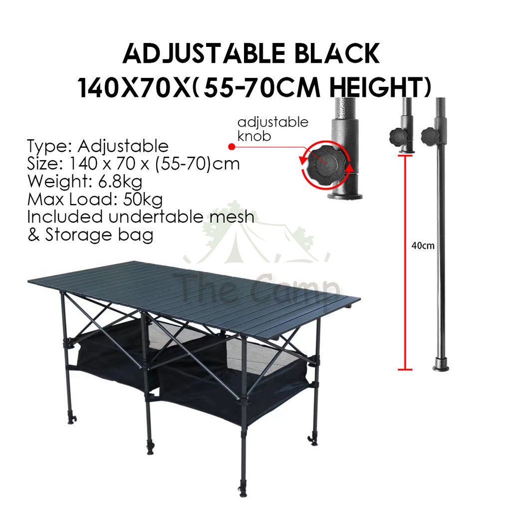 Outdoor Height Adjustable Folding Aluminium Table Portable All Terrain Foldable Camping Picnic BBQ Egg Roll