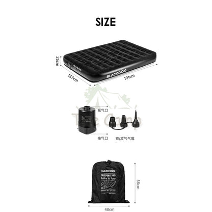 Blackdog Inflatable Air Bed 25cm Built in Pump Double Black Mattress Inflatable Tent Bag Pole Nail Peg Tarp CBD2450WS027