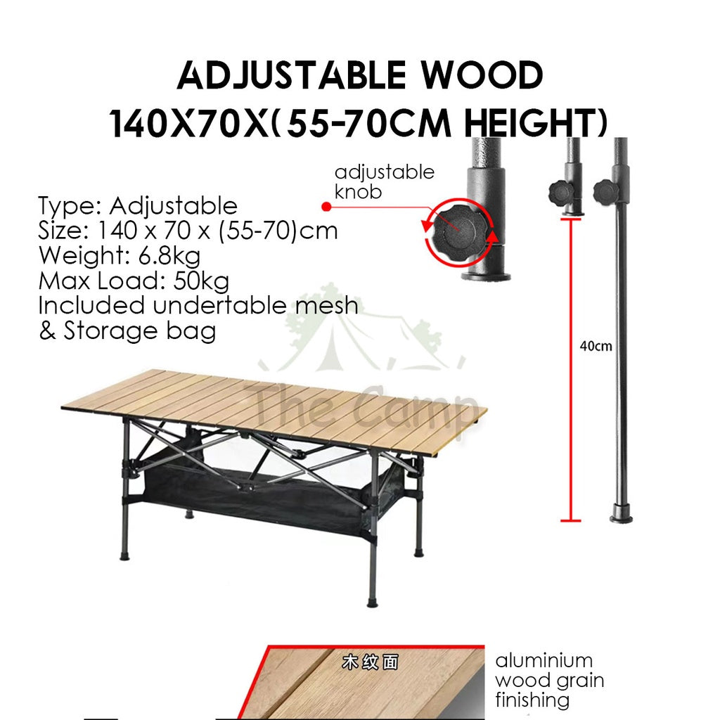 Outdoor Height Adjustable Folding Aluminium Table Portable All Terrain Foldable Camping Picnic BBQ Egg Roll