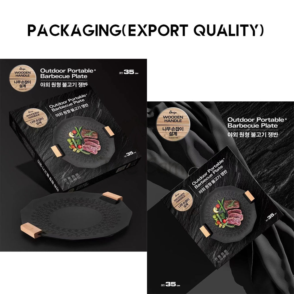 Non Stick Korean Grill Pan Korea BBQ Pan Maifan Stone Coating Coated 35cm 40cm Camping Cooking Stove Bag Go Peak GoPeak