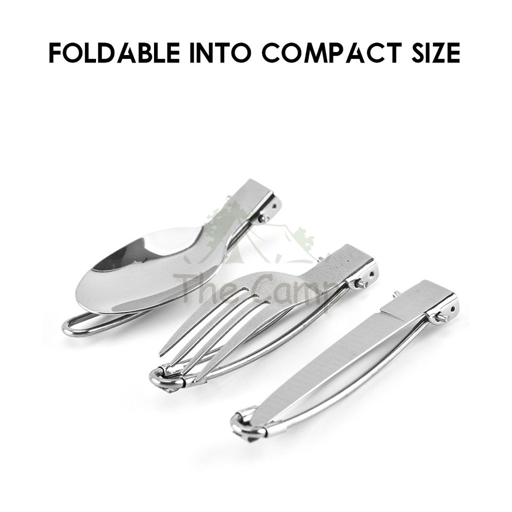Foldable Cutlery Set Stainless Steel Outdoor Camping Spoon Fork Knife Tableware Kitchenware Bowl Plate Folding Stove Cup