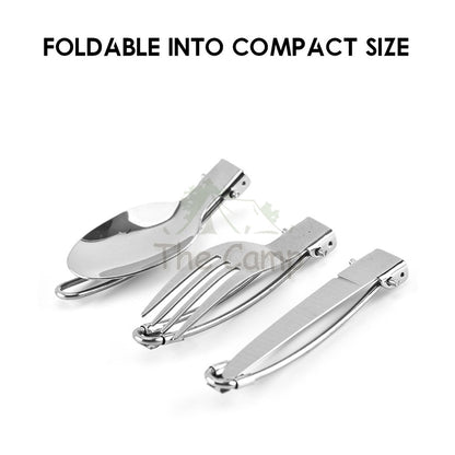 Foldable Cutlery Set Stainless Steel Outdoor Camping Spoon Fork Knife Tableware Kitchenware Bowl Plate Folding Stove Cup