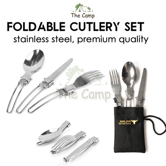 Foldable Cutlery Set Stainless Steel Outdoor Camping Spoon Fork Knife Tableware Kitchenware Bowl Plate Folding Stove Cup