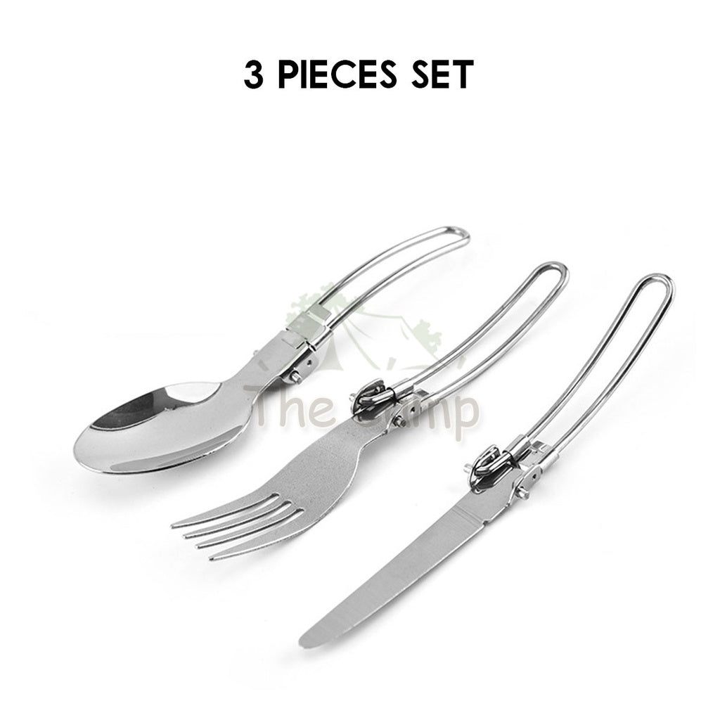 Foldable Cutlery Set Stainless Steel Outdoor Camping Spoon Fork Knife Tableware Kitchenware Bowl Plate Folding Stove Cup