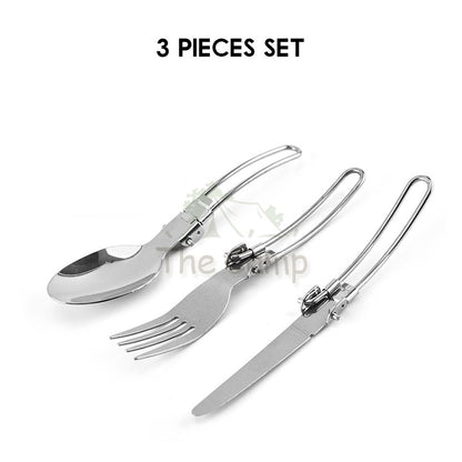 Foldable Cutlery Set Stainless Steel Outdoor Camping Spoon Fork Knife Tableware Kitchenware Bowl Plate Folding Stove Cup