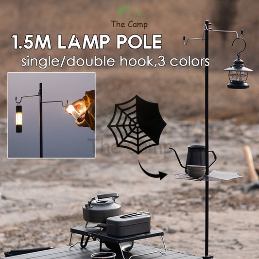 Camping Lamp Pole 1.2m / 1.5m Single / Double Light Hanger Rod Adjustable Lantern Stand Outdoor Spider Tray Top Panel