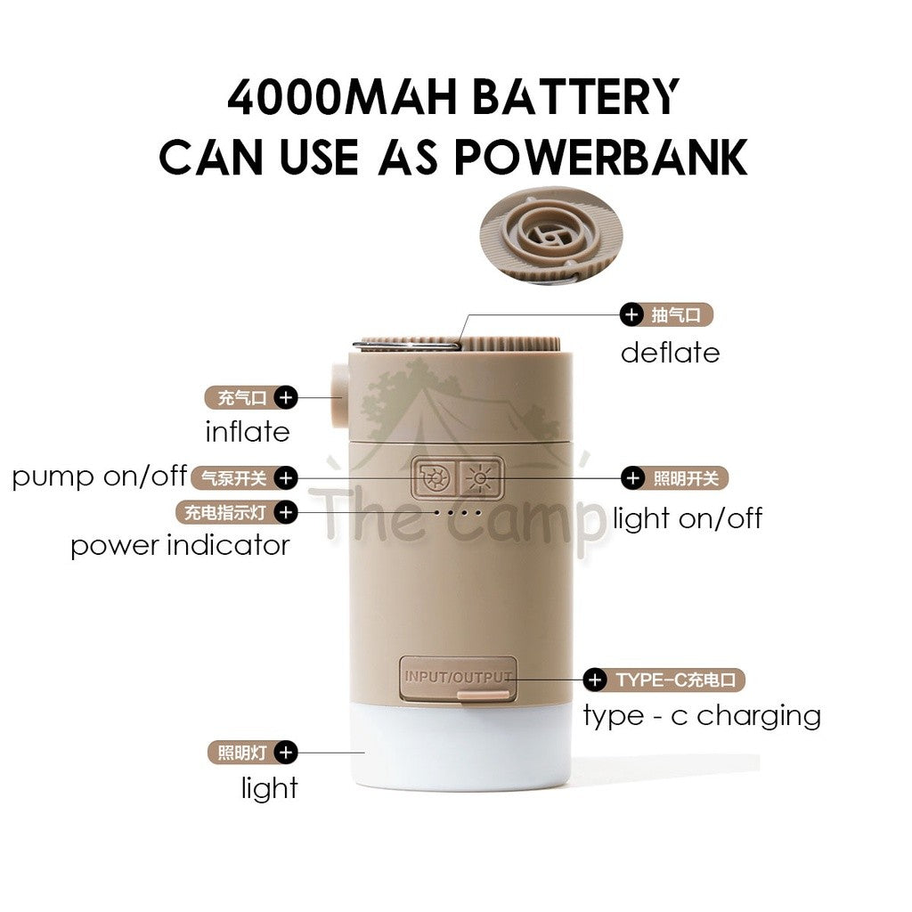 Mobi Garden Mini Inflate Deflate Air Pump with Light Battery Portable Camping Bed Mattress Tent Flysheet Tarp Naturehike