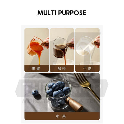 Cliton Espresso Measuring Cup Shot Glasses Single / Double Dual Spout Woodle Handle 75ml