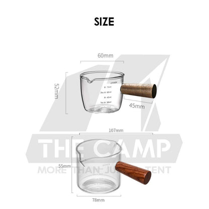 Cliton Espresso Measuring Cup Shot Glasses Single / Double Dual Spout Woodle Handle 75ml