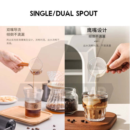 Cliton Espresso Measuring Cup Shot Glasses Single / Double Dual Spout Woodle Handle 75ml
