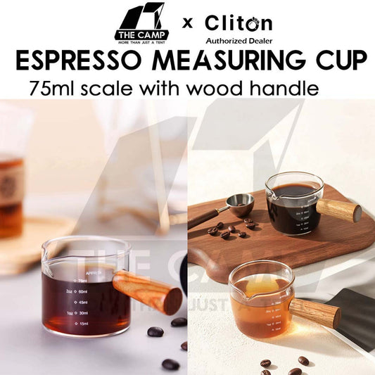 Cliton Espresso Measuring Cup Shot Glasses Single / Double Dual Spout Woodle Handle 75ml